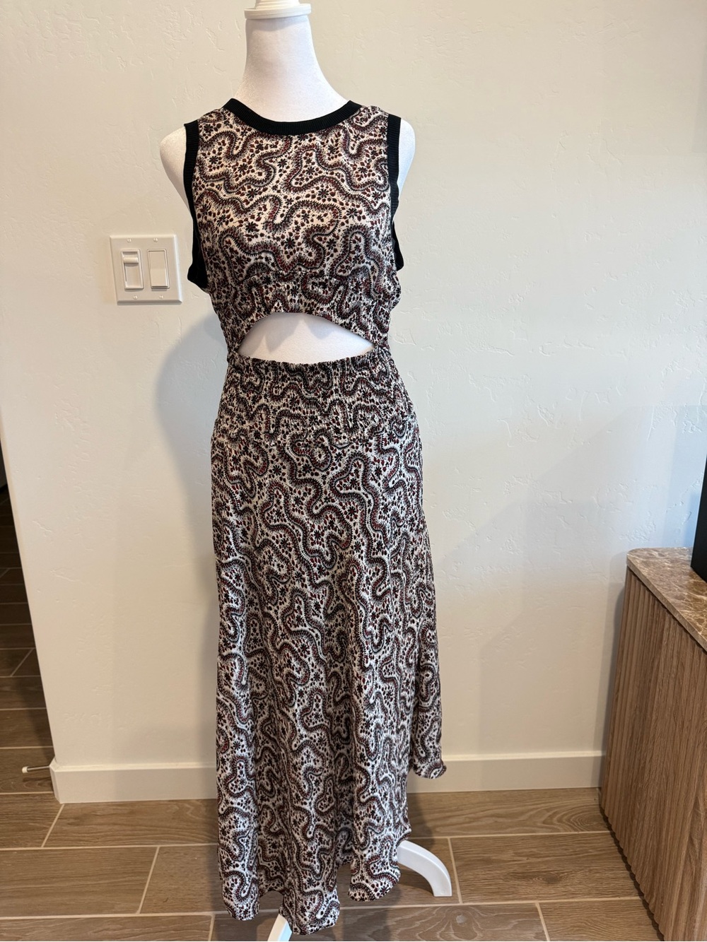 A.L.C. Black & Cream Paisley Cutout Maxi Dress